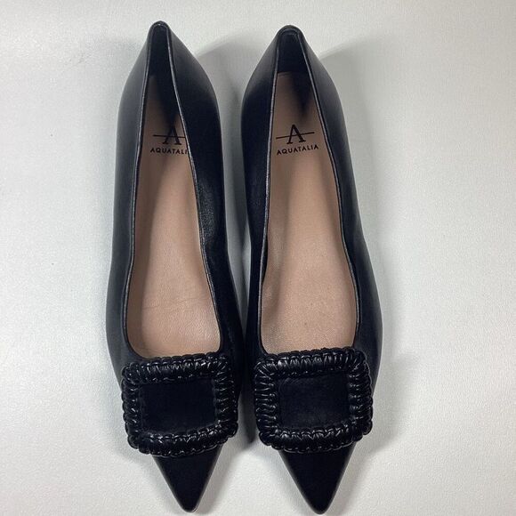 Aquatalia‎ Adorned Black Woven Leather Square Toe Flats Women’s Size 7 - Picture 6 of 16